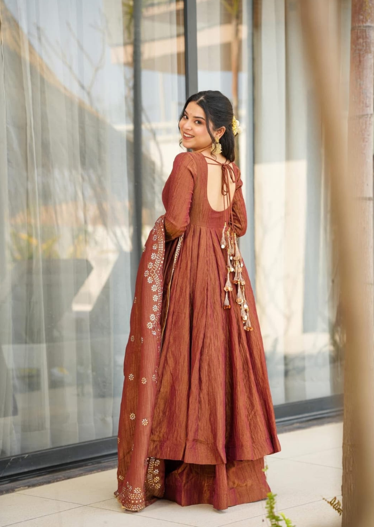 Mridula Tamra Chinon Anarkali Suit Set