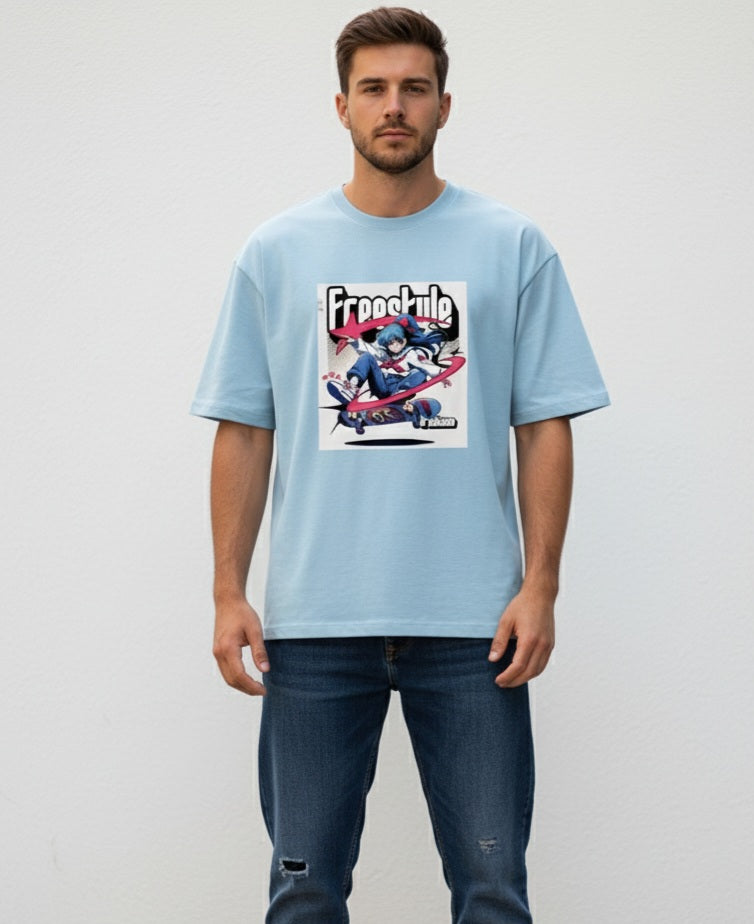 Graphic Printed Drop Shoulder Sleeves Cotton  T-Shirt