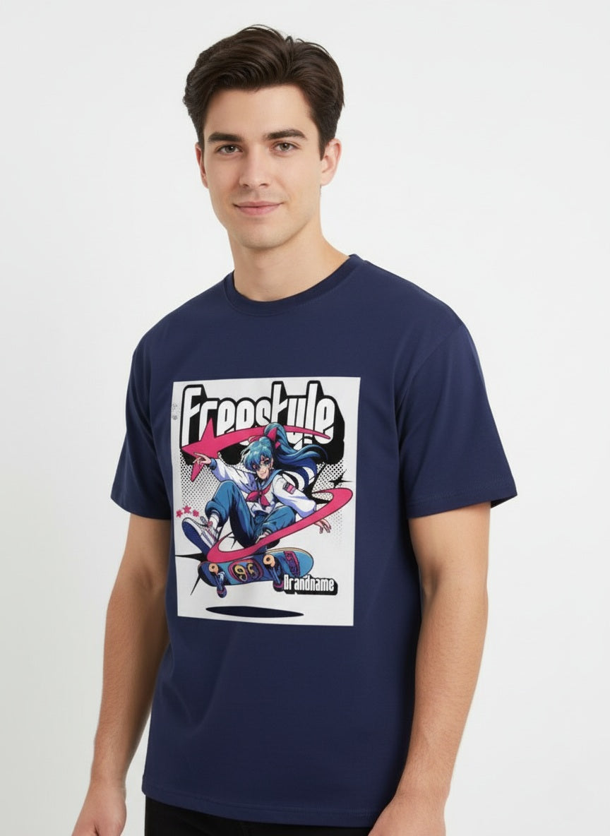 Graphic Printed Drop Shoulder Sleeves Cotton  T-Shirt