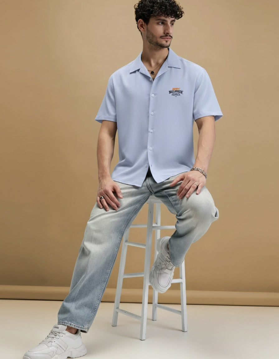 Men Regular Fit Self Design Spread Collar Casual Shirt