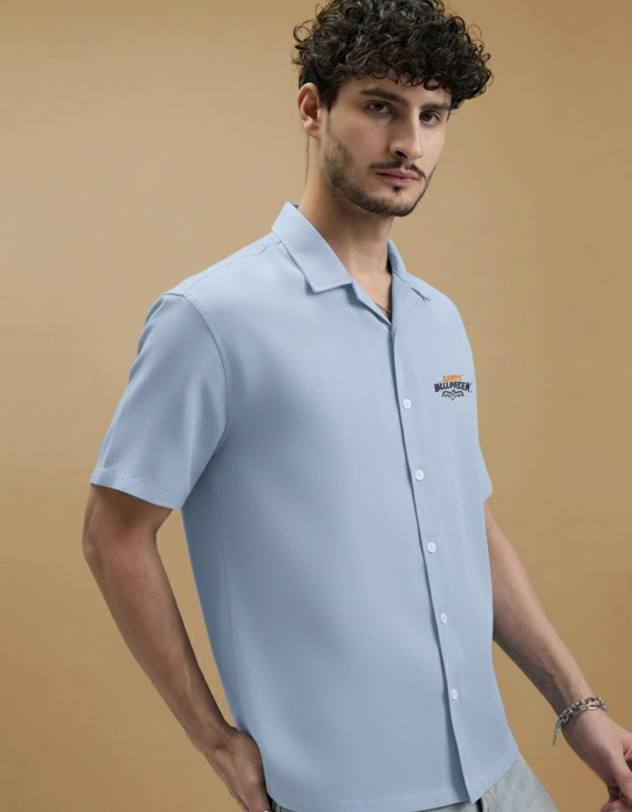 Men Regular Fit Self Design Spread Collar Casual Shirt