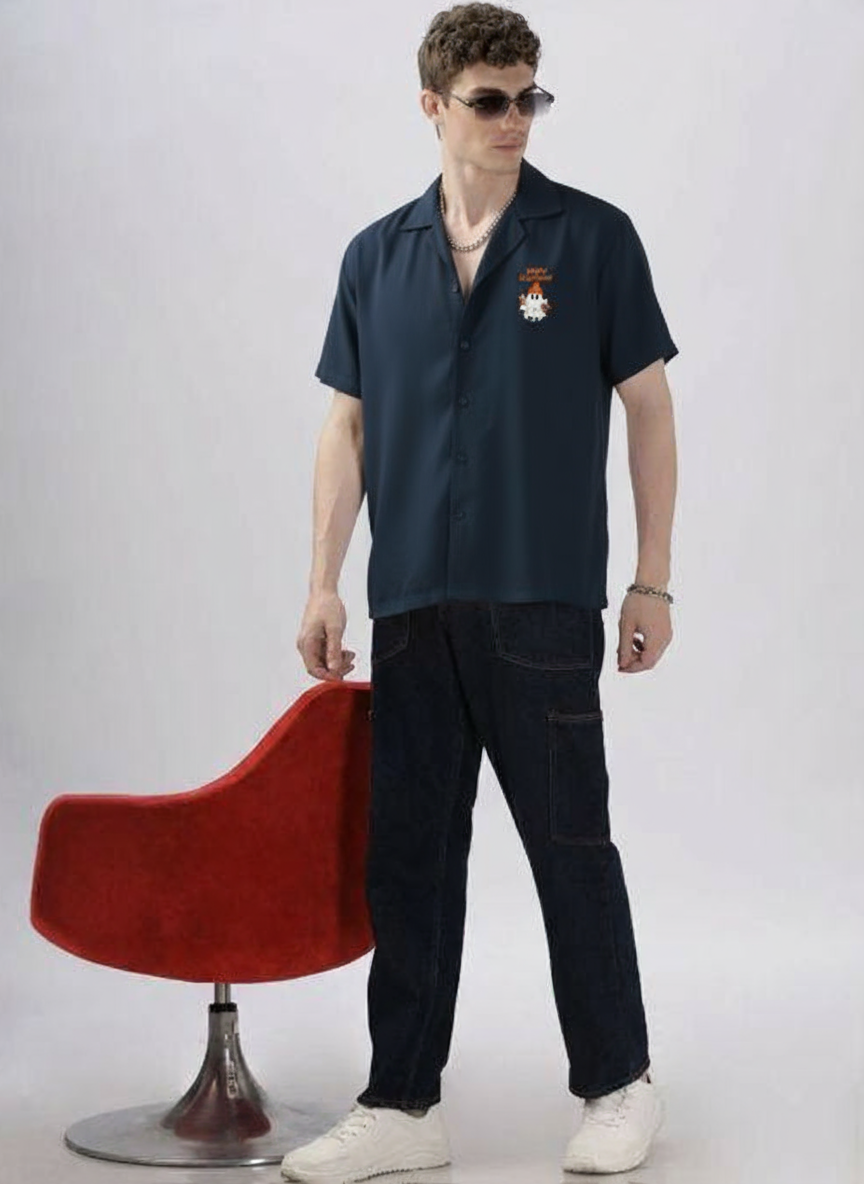Men Comfort Boxy Fit Solid Cuban Collar Cotton Casual Shirt