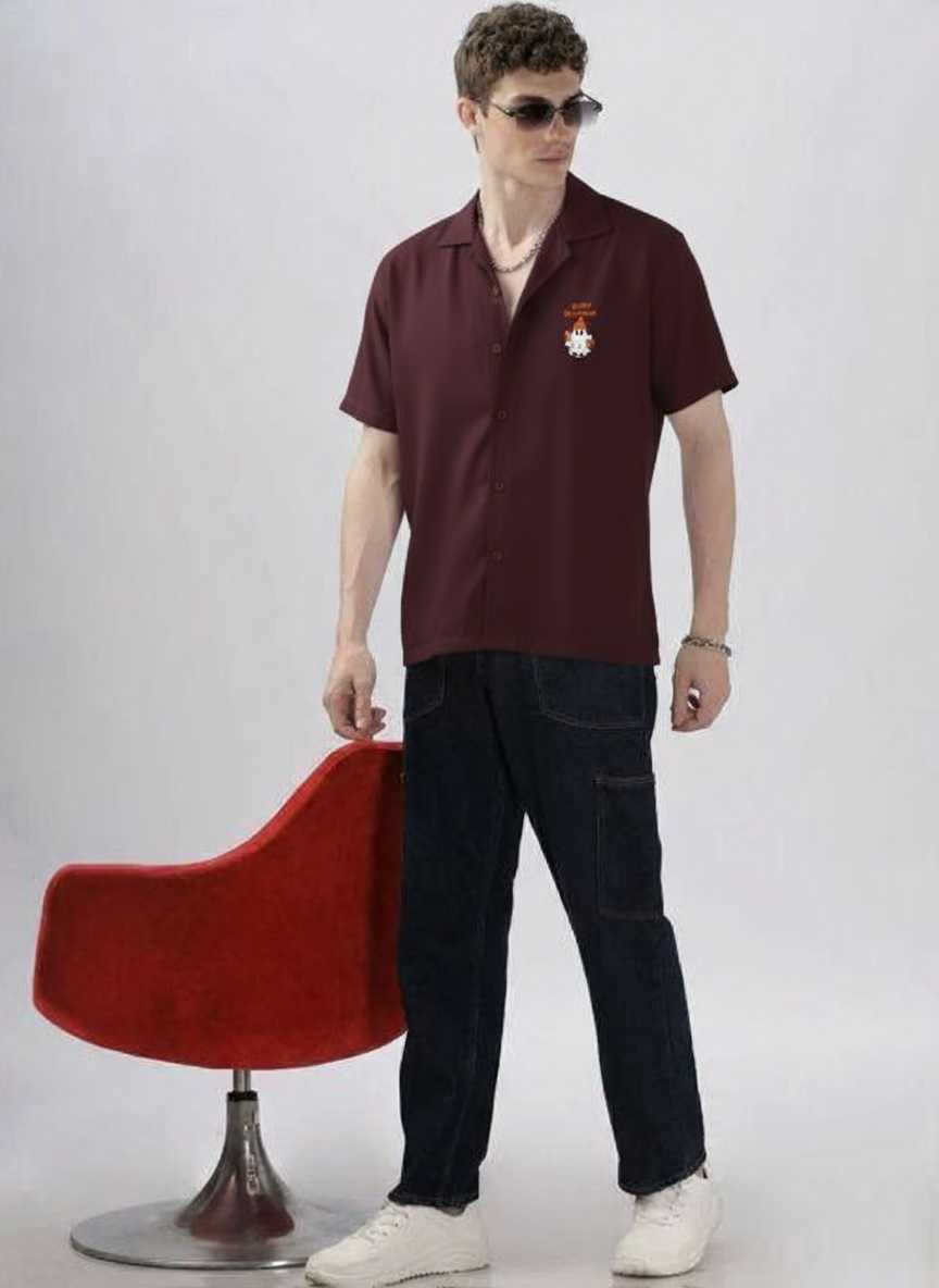 Men Comfort Boxy Fit Solid Cuban Collar Cotton Casual Shirt