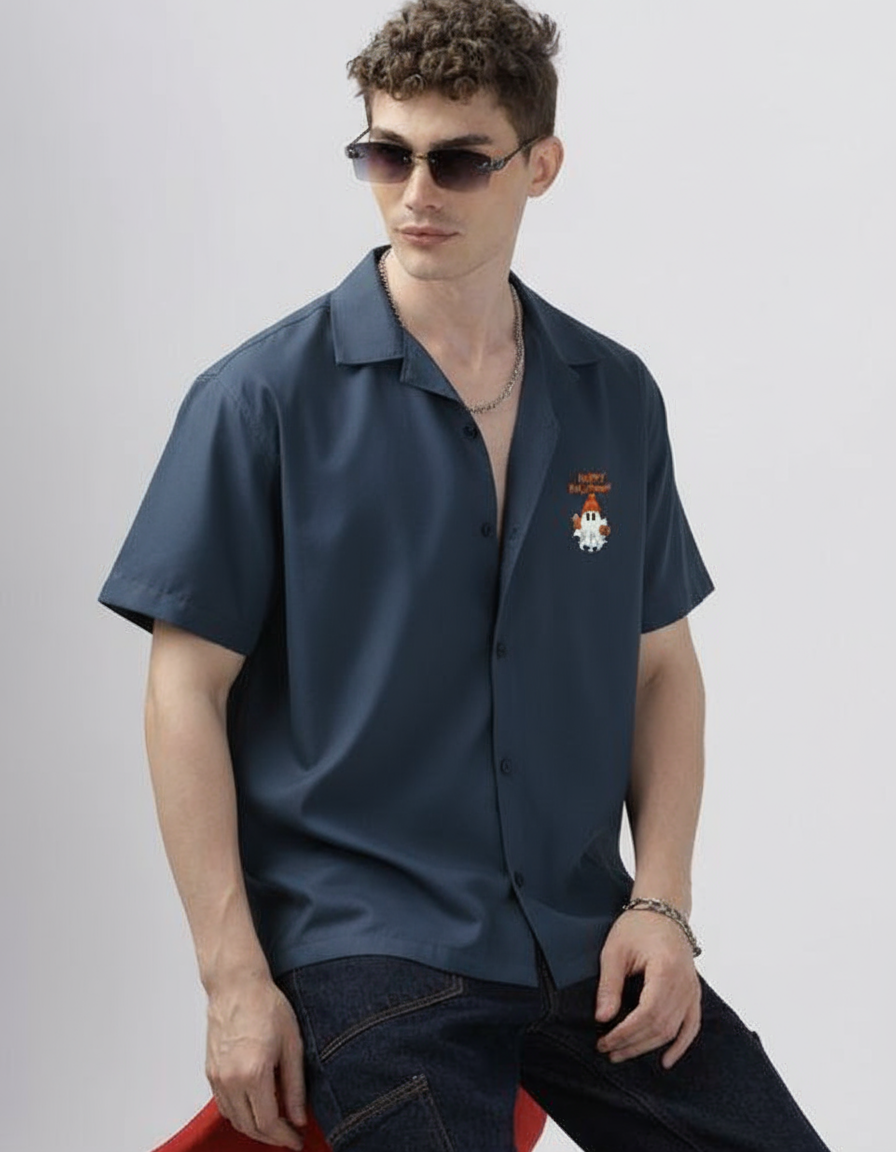 Men Comfort Boxy Fit Solid Cuban Collar Cotton Casual Shirt