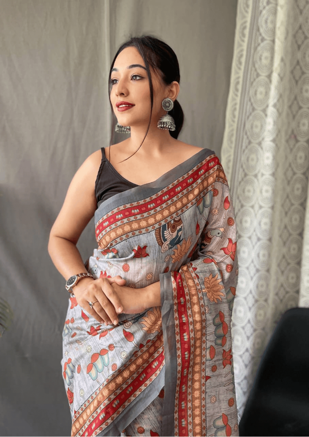 Pravya Kalamkari Malai Cotton Saree
