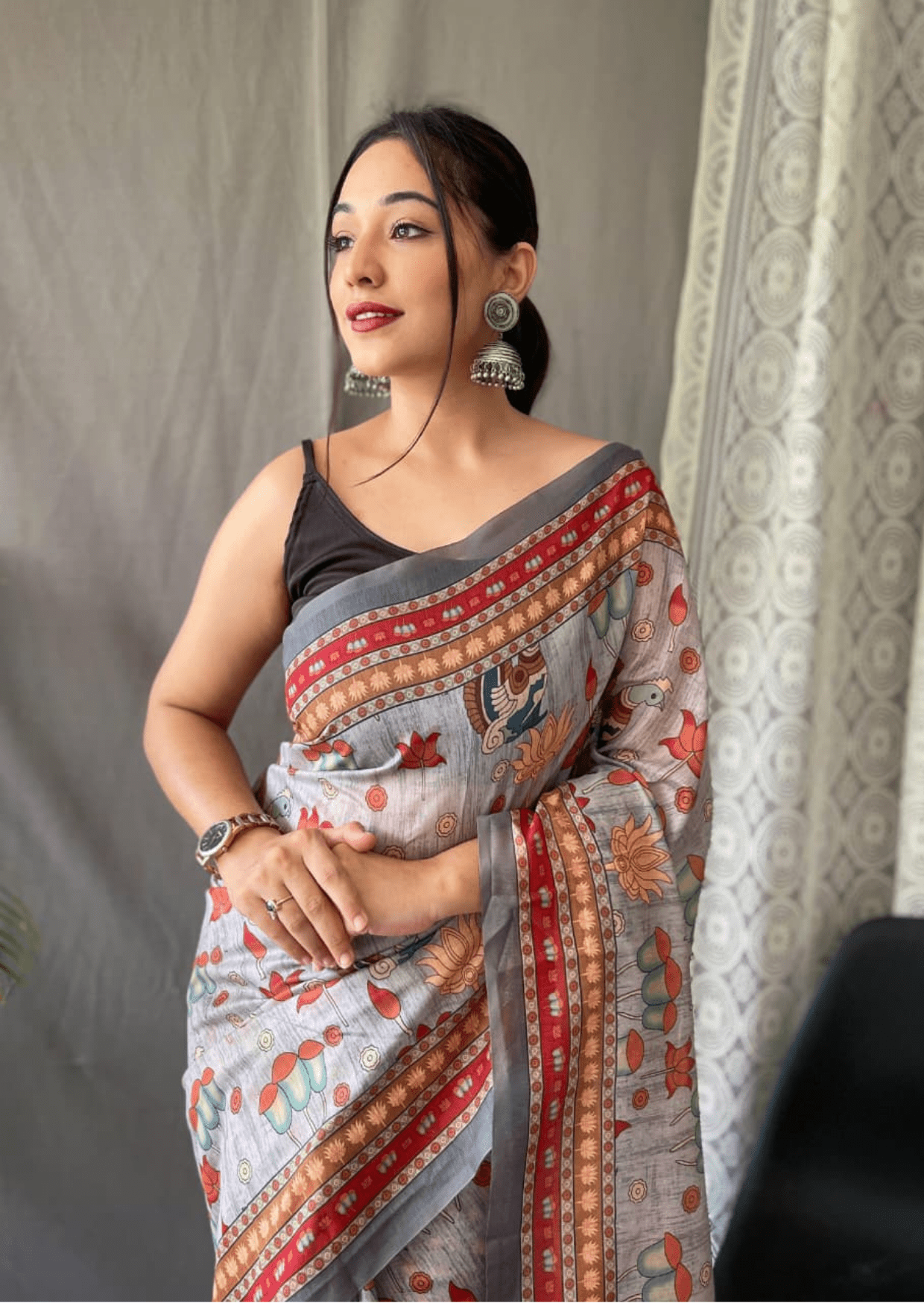 Pravya Kalamkari Malai Cotton Saree