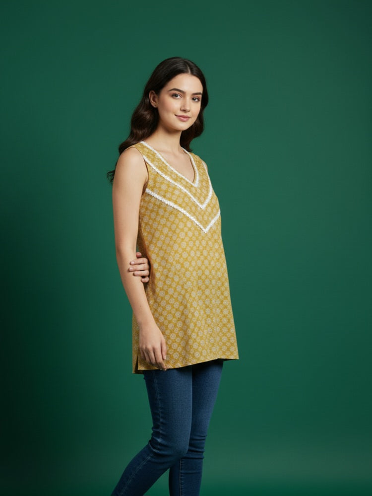 Sunshine Yellow Sleeveless Kurti