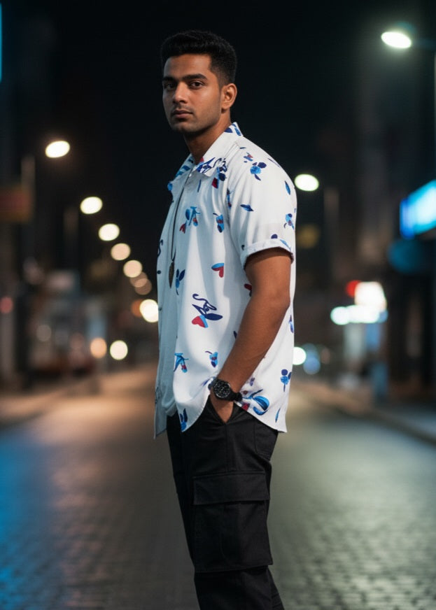 Men Regular, Super Slim Fit Printed Ribbed Collar Casual Shirt
