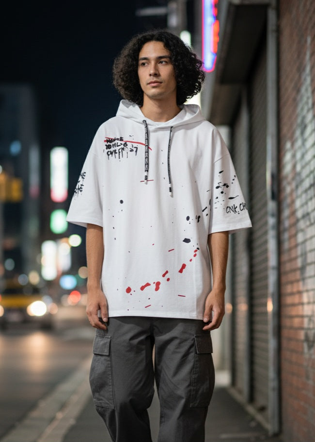 TRYTHIS Cotton Color Block Half Sleeves Hooded Neck Mens T-Shirt