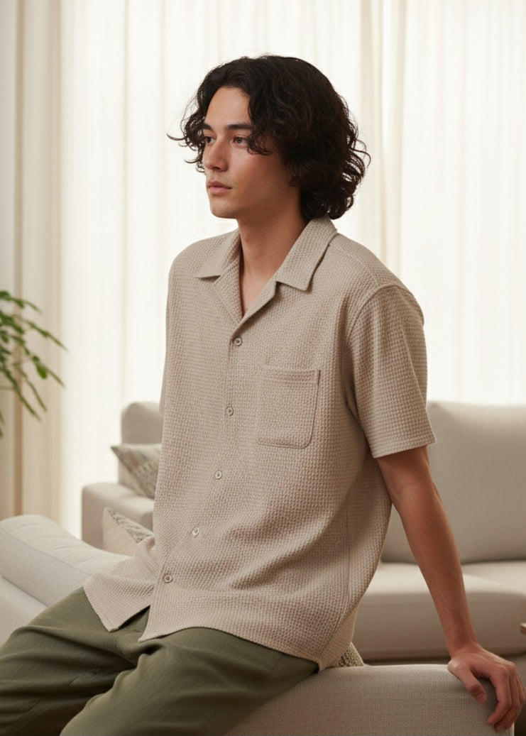 Men Regular Fit Self Design Spread Collar Casual Shirt