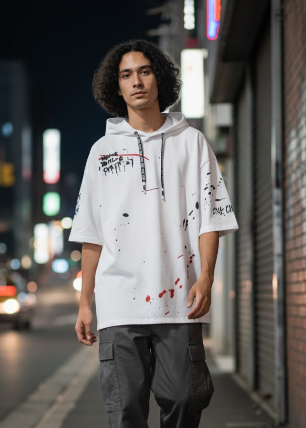 TRYTHIS Cotton Color Block Half Sleeves Hooded Neck Mens T-Shirt