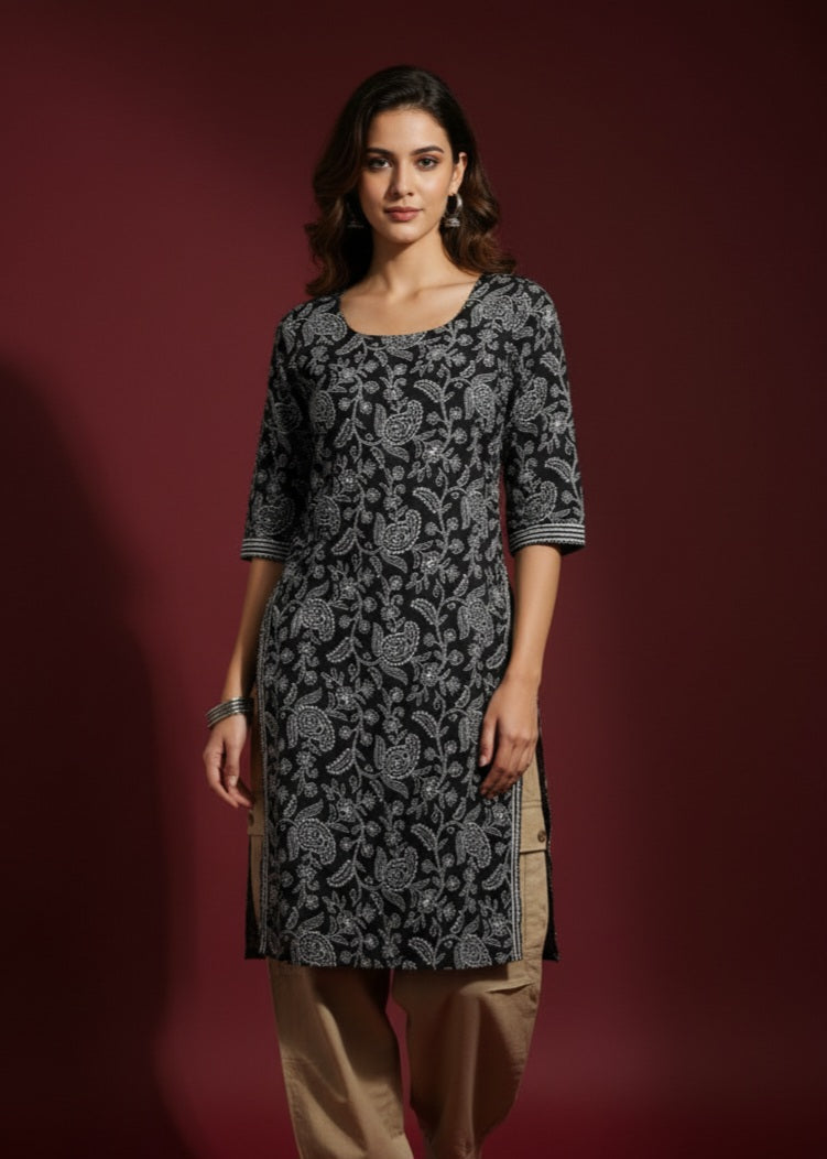 Midnight Paisley Cotton Kurti