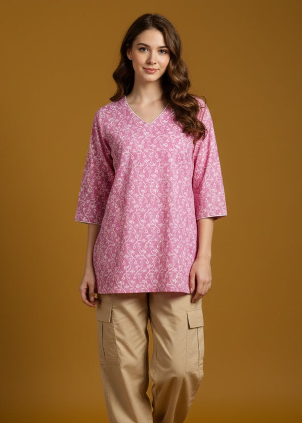 Gulbahar Pink Kurti - Stylish Printed Cotton Kurti for Everyday Wear