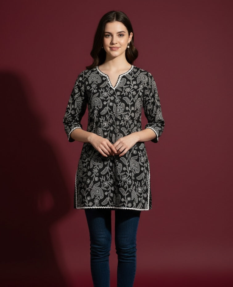 Midnight Blossom Cotton Kurti