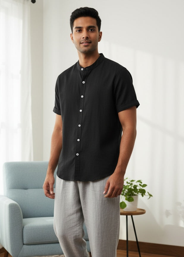 TRYTHIS Cotton Solid Half Sleeves Polo Neck Mens Shirt