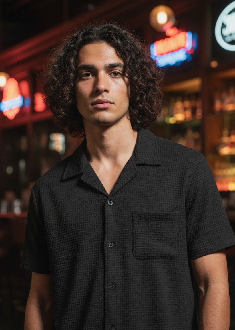Men Regular Fit Self Design Club Collar Casual Shirt