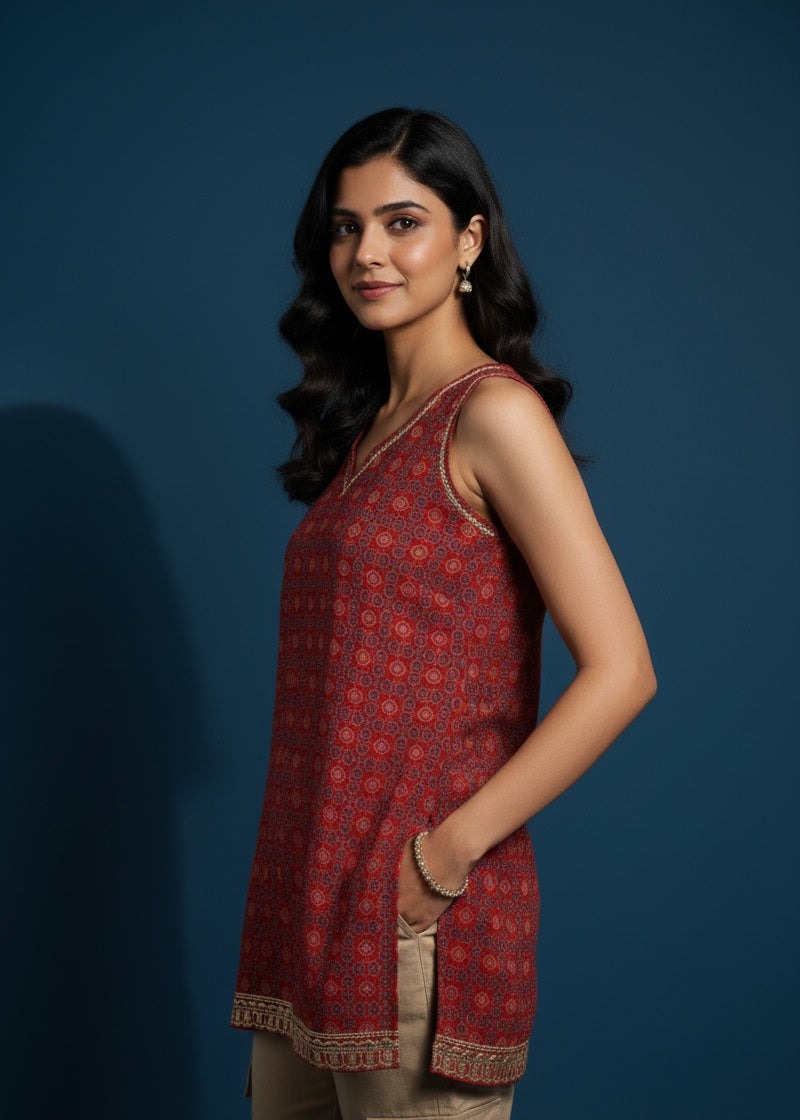 Rust Charm Sleeveless Kurti