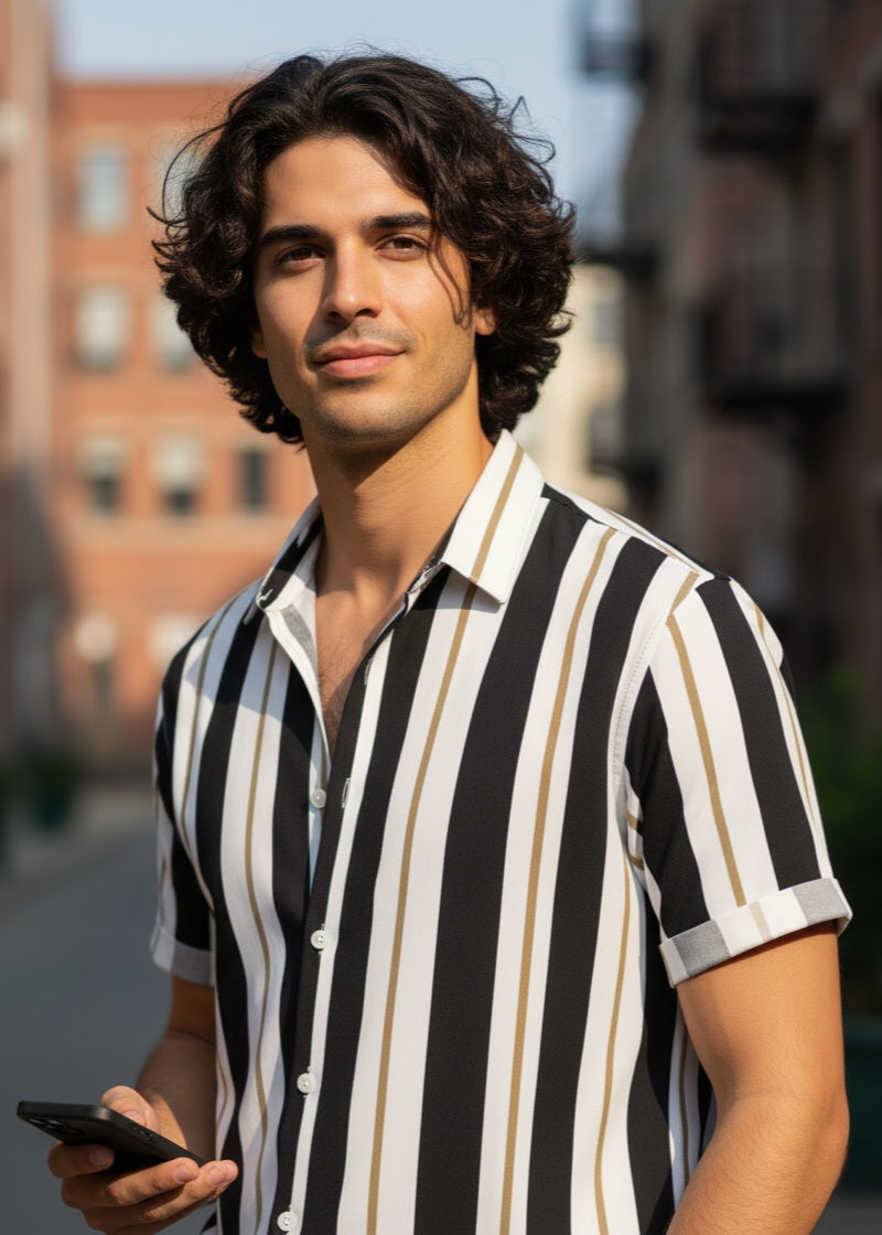 Men Regular, Super Slim Fit Striped Cut Away Collar Casual Shirt