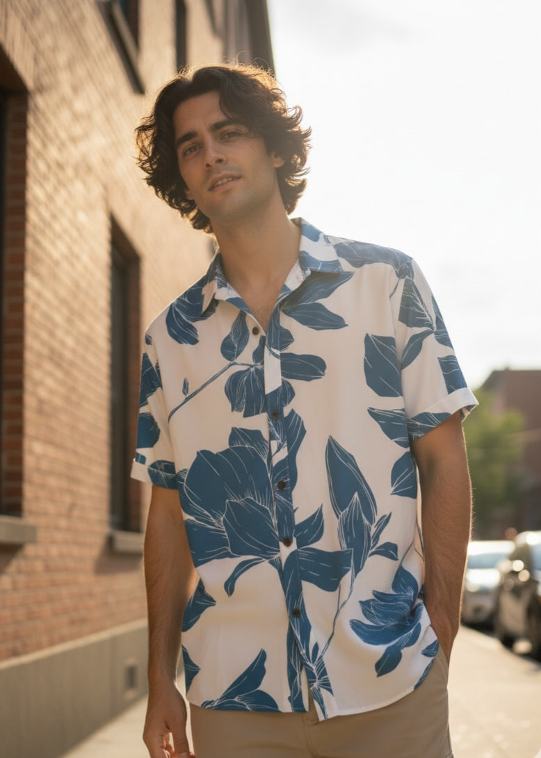 Men's Printed Half Sleeves Regular Collar Casual Shirt