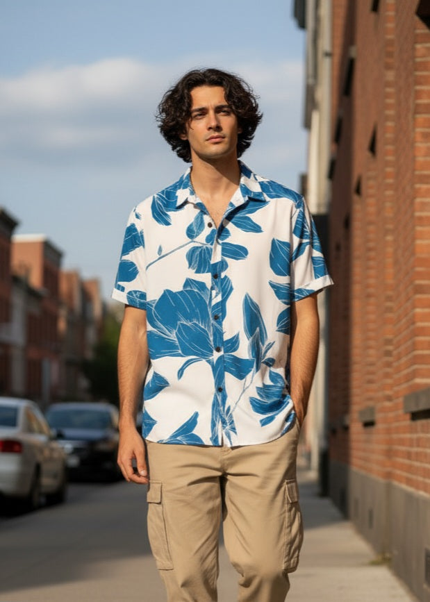 Men's Printed Half Sleeves Regular Collar Casual Shirt