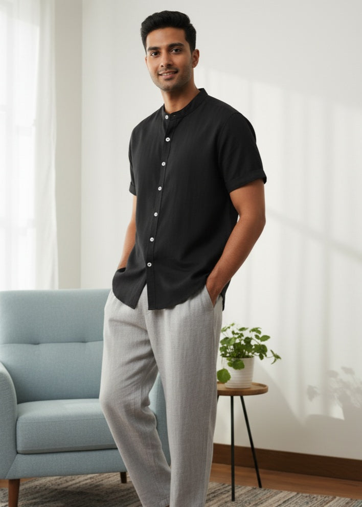 TRYTHIS Cotton Solid Half Sleeves Polo Neck Mens Shirt