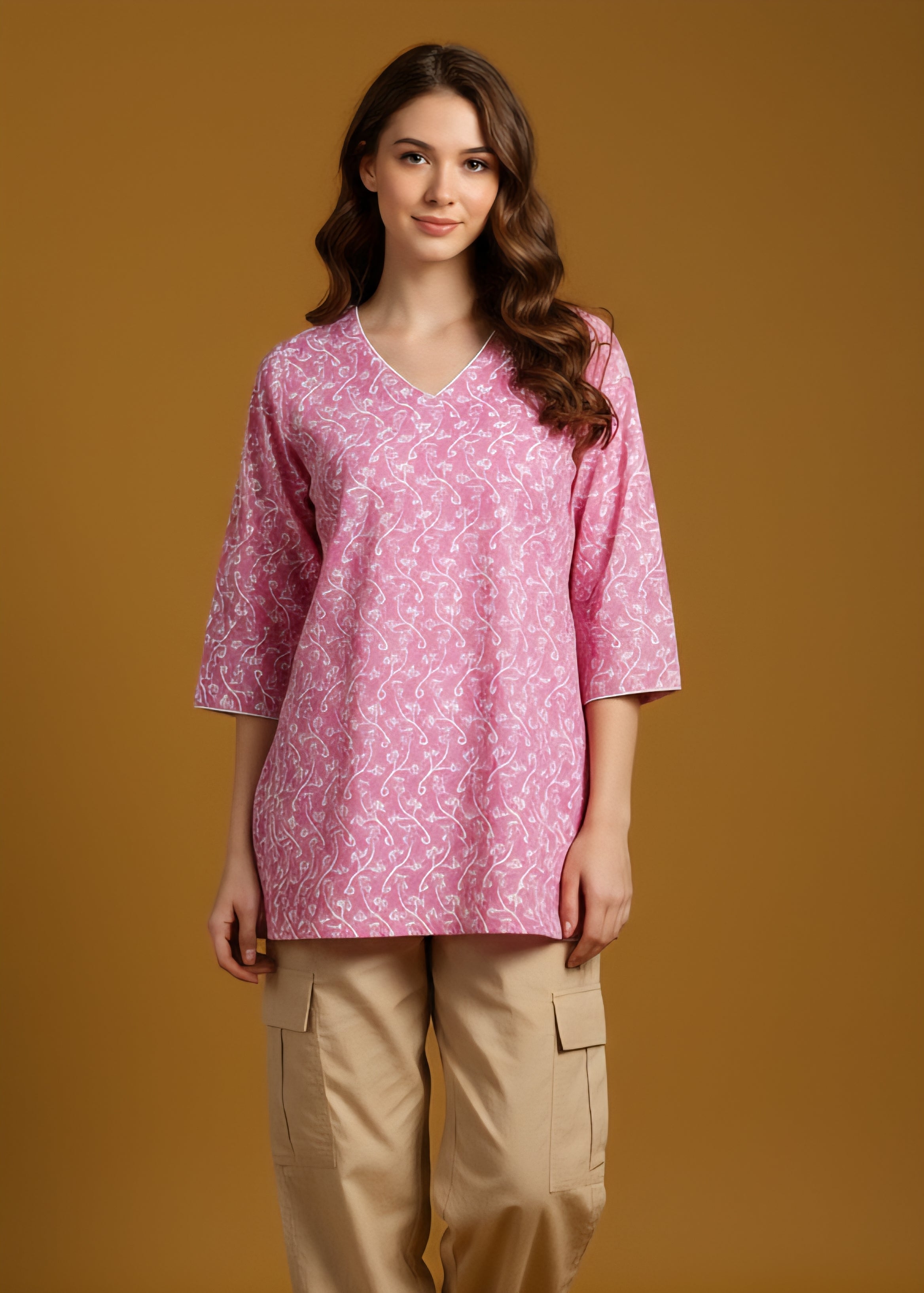 Gulbahar Pink Kurti - Stylish Printed Cotton Kurti for Everyday Wear