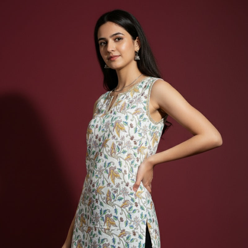 Birdsong Garden Sleeveless Kurti