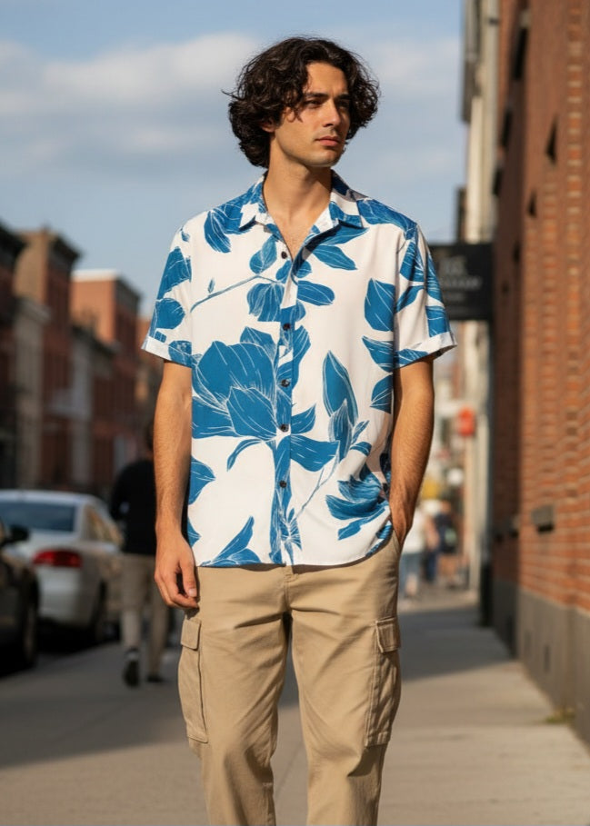 Men's Printed Half Sleeves Regular Collar Casual Shirt