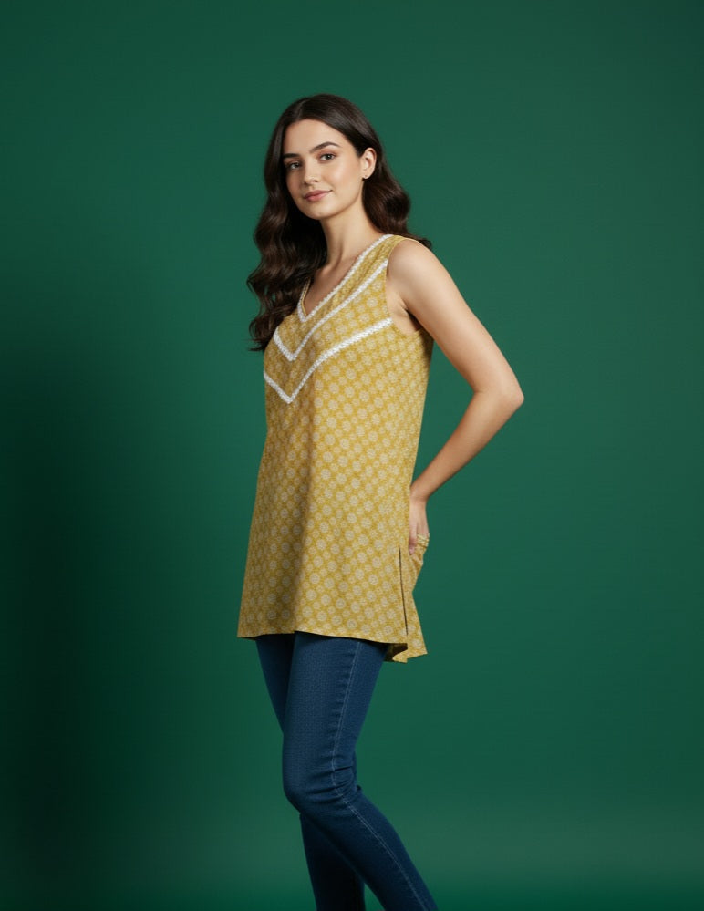 Sunshine Yellow Sleeveless Kurti