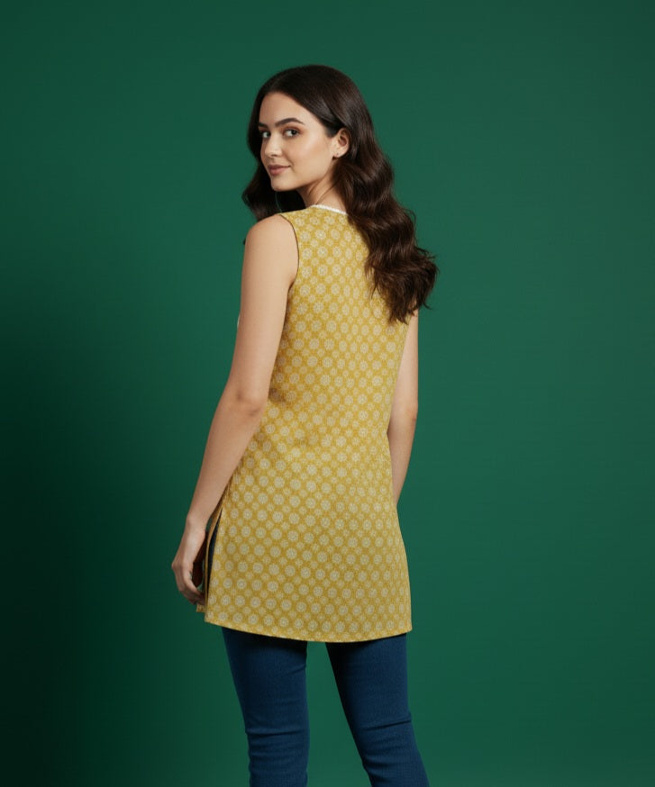 Sunshine Yellow Sleeveless Kurti