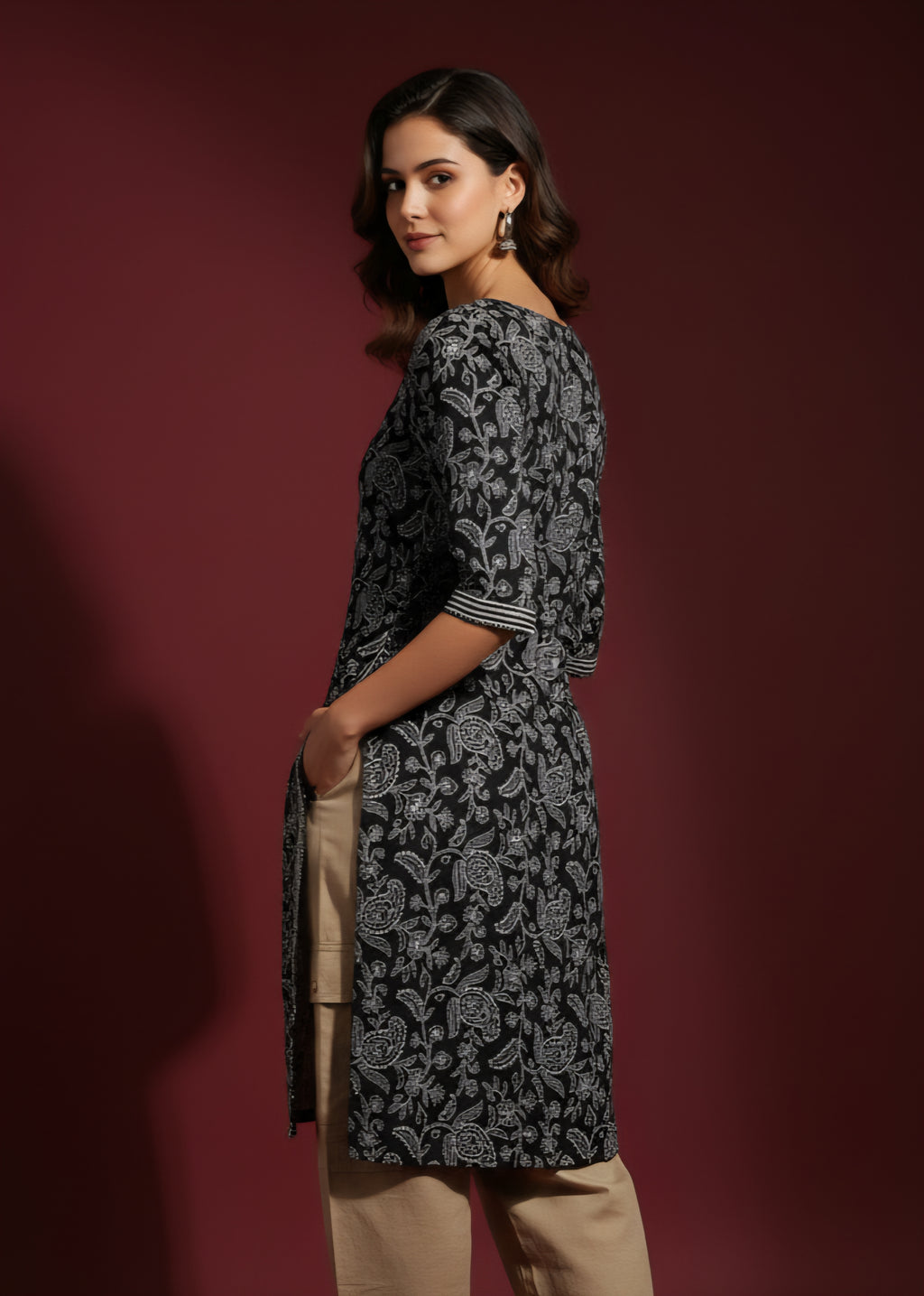 Midnight Paisley Cotton Kurti