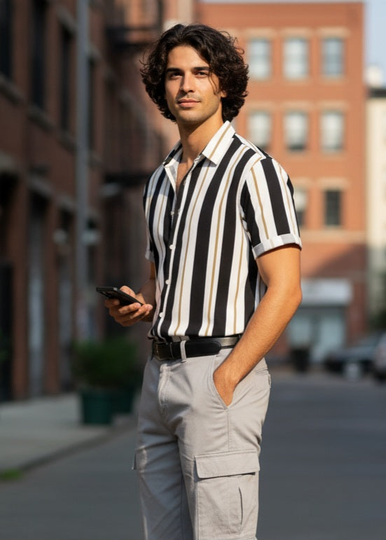 Men Regular, Super Slim Fit Striped Cut Away Collar Casual Shirt