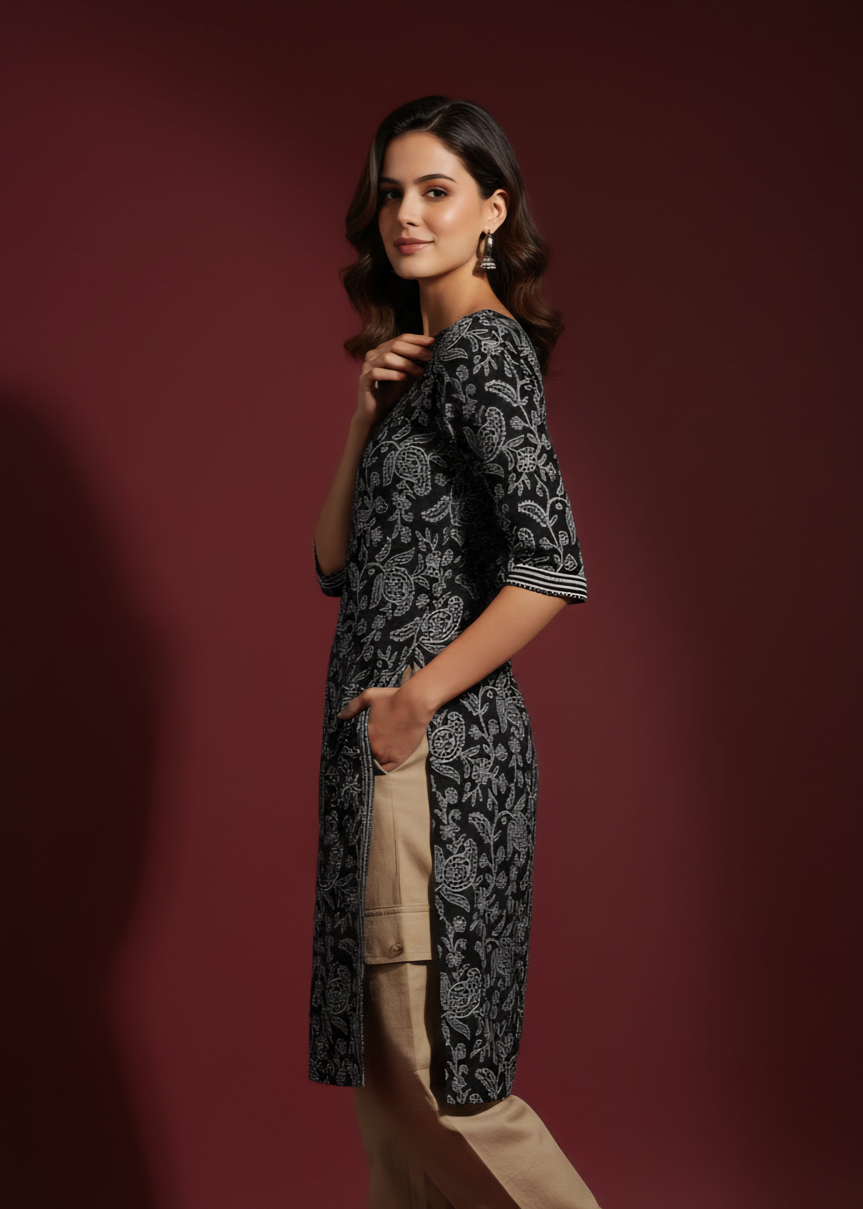 Midnight Paisley Cotton Kurti