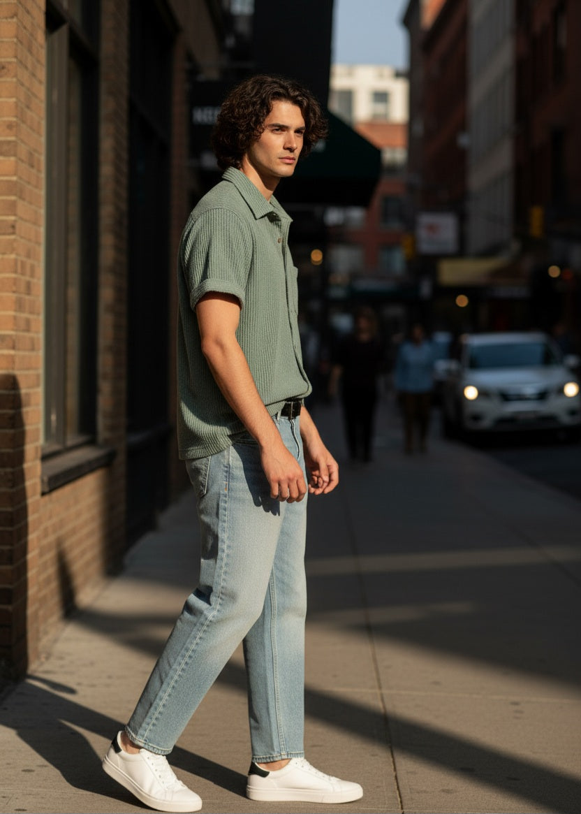 Men Regular Fit Self Design Spread Collar Casual Shirt