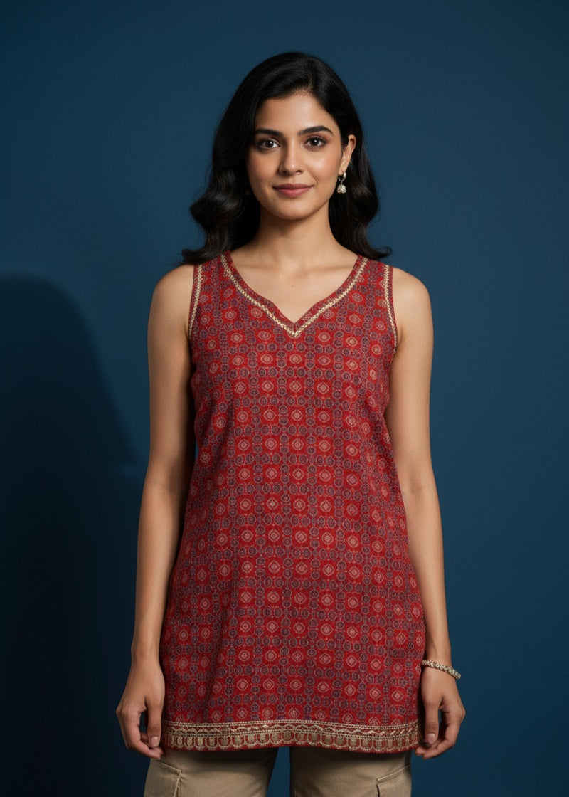 Rust Charm Sleeveless Kurti