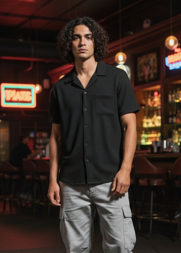 Men Regular Fit Self Design Club Collar Casual Shirt