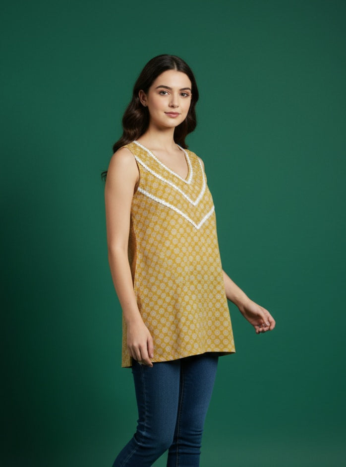 Sunshine Yellow Sleeveless Kurti