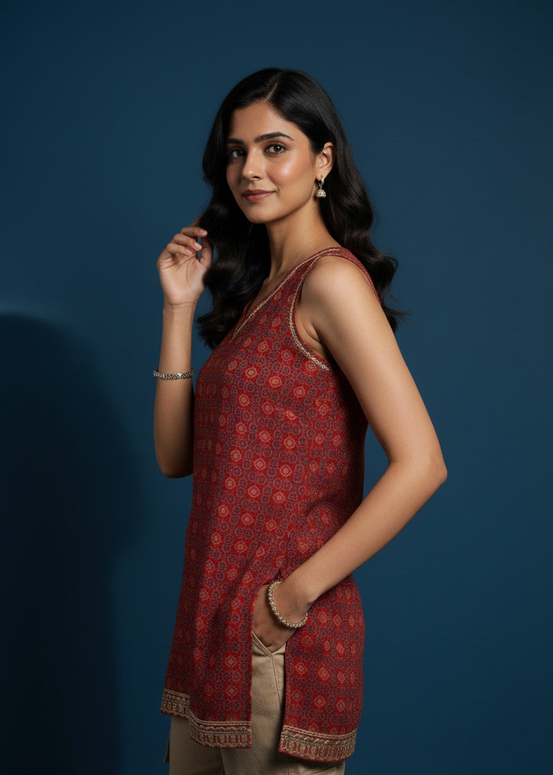 Rust Charm Sleeveless Kurti