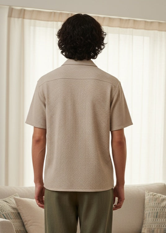 Men Regular Fit Self Design Spread Collar Casual Shirt