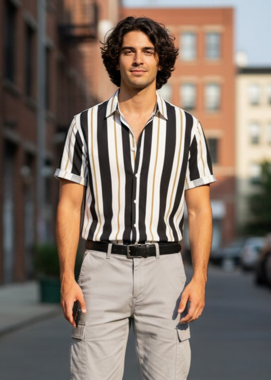Men Regular, Super Slim Fit Striped Cut Away Collar Casual Shirt