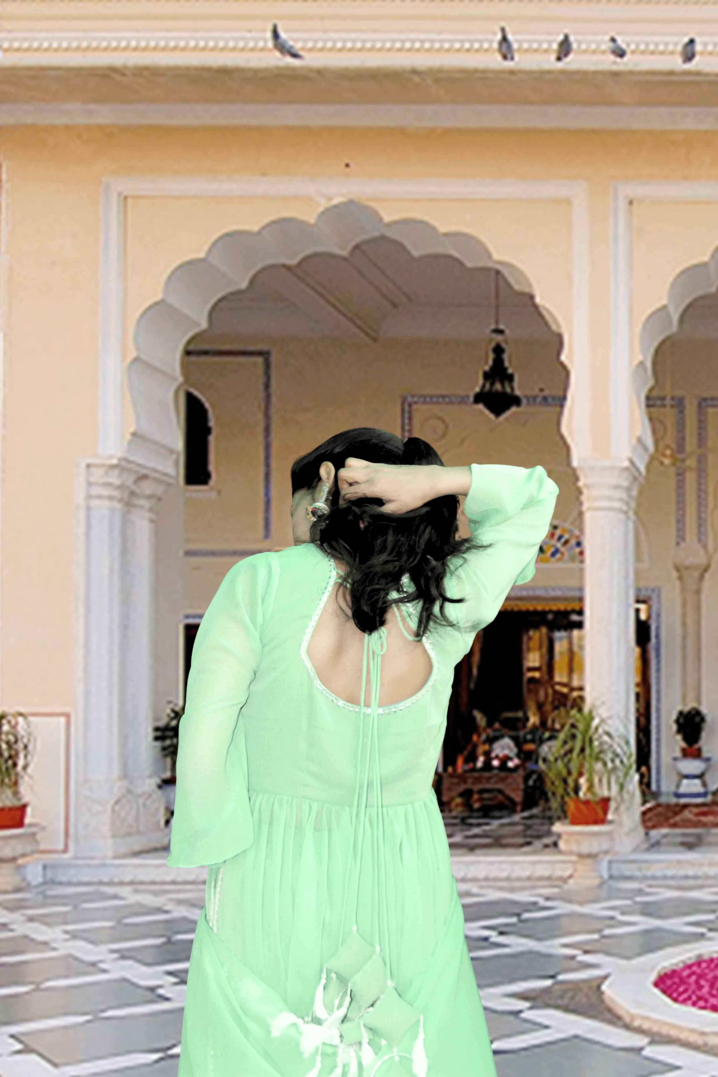 Vanya Green Georgette Sharara Set